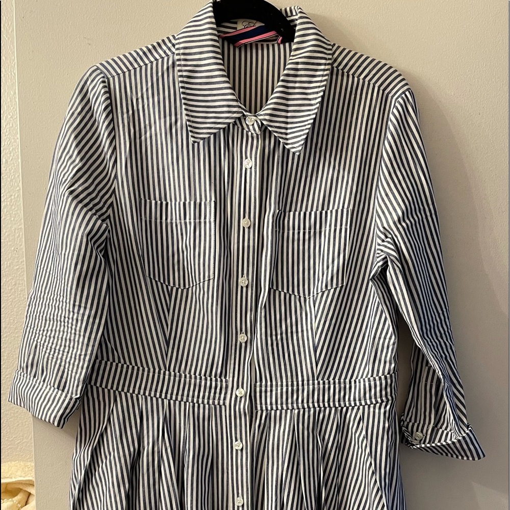 Eliza J Navy and White Striped Shirt Dress